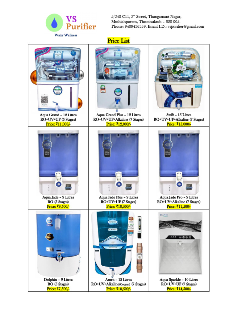 Water Purifier Price List Thoothukudi | PDF