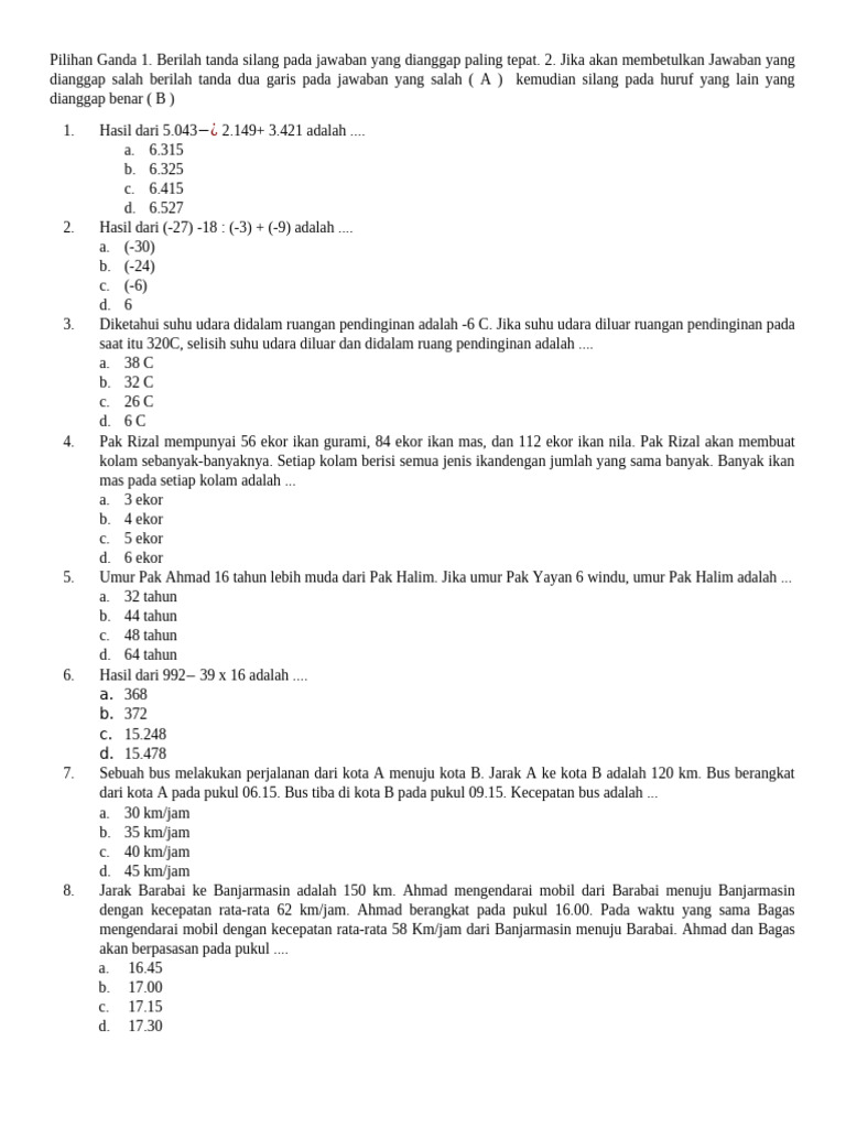 Soal Pilihan Ganda Matematika Dasar | PDF