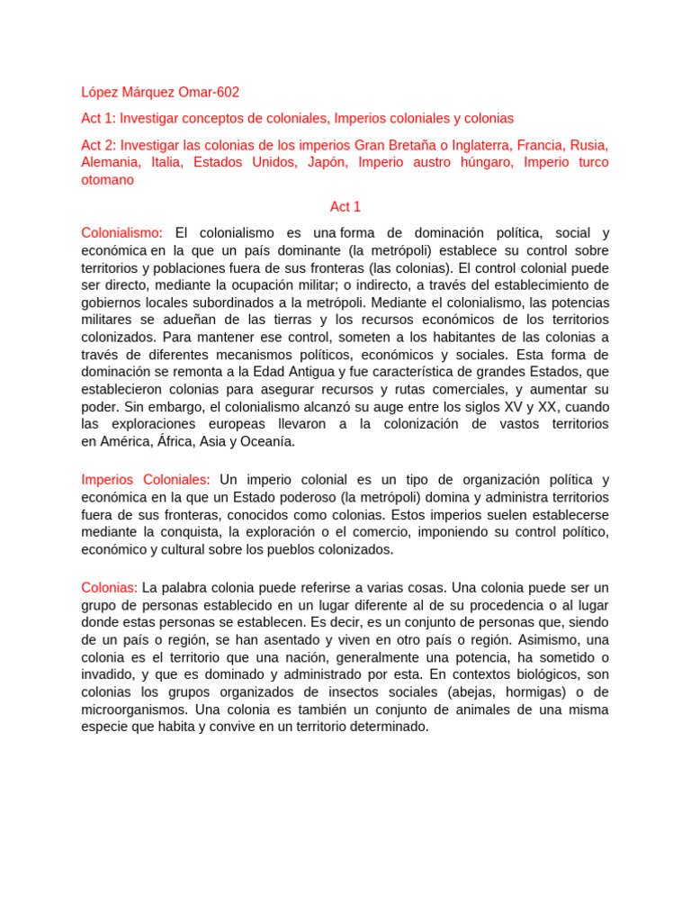 Historia de los Imperios Coloniales | PDF | Colonialismo | Imperio ...