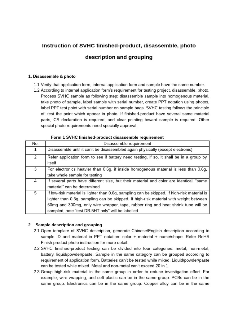 Instruction of SVHC Finished-Product, Disassemble, Photo Description ...