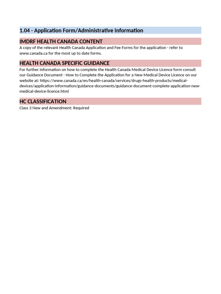 Health Canada Medical Device Application | PDF