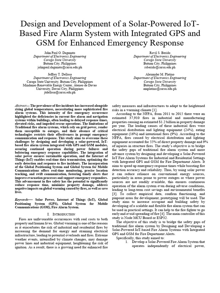Solar-Powered IoT Fire Alarm System | PDF | Internet Of Things | Solar ...