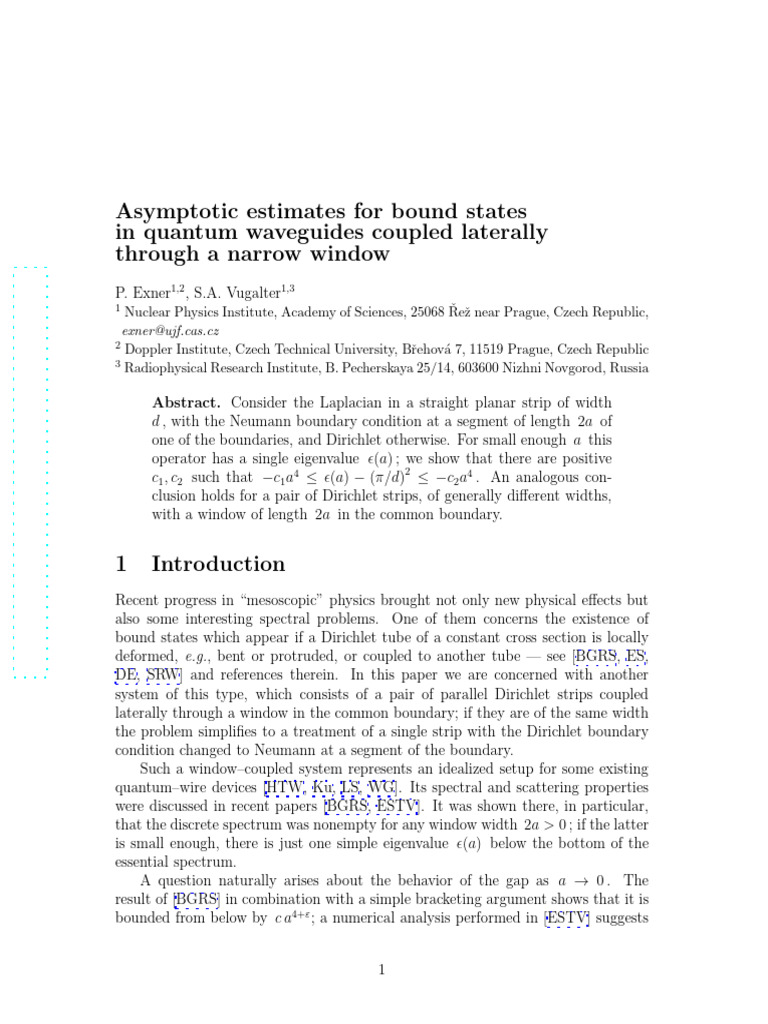 Asymptotic Estimates for Quantum Waveguides | PDF | Inequality ...