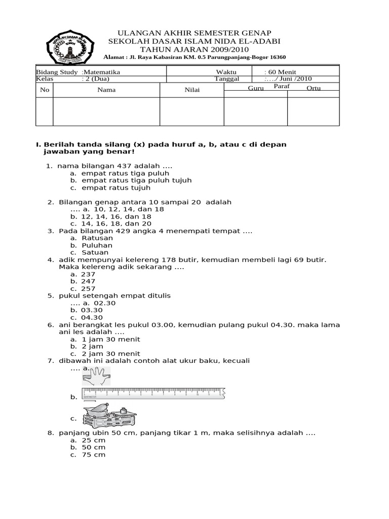 Soal Matematika Kelas 2 Sd Pdf