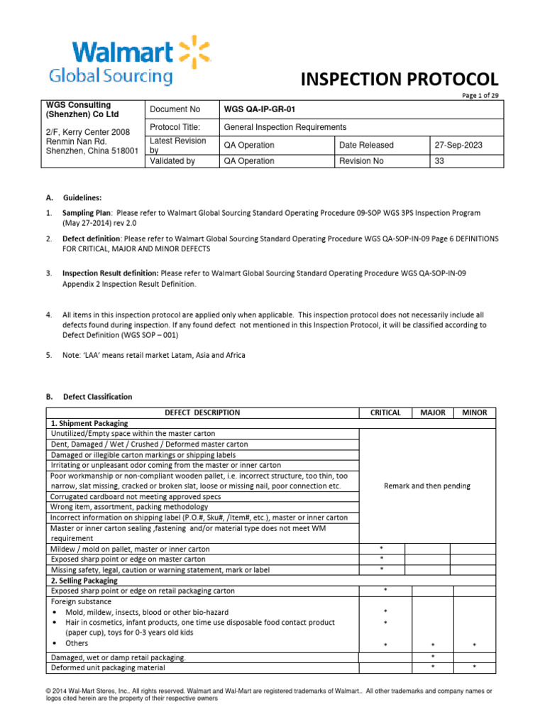 Walmart General Inspection Protocol | PDF | Welding | Construction