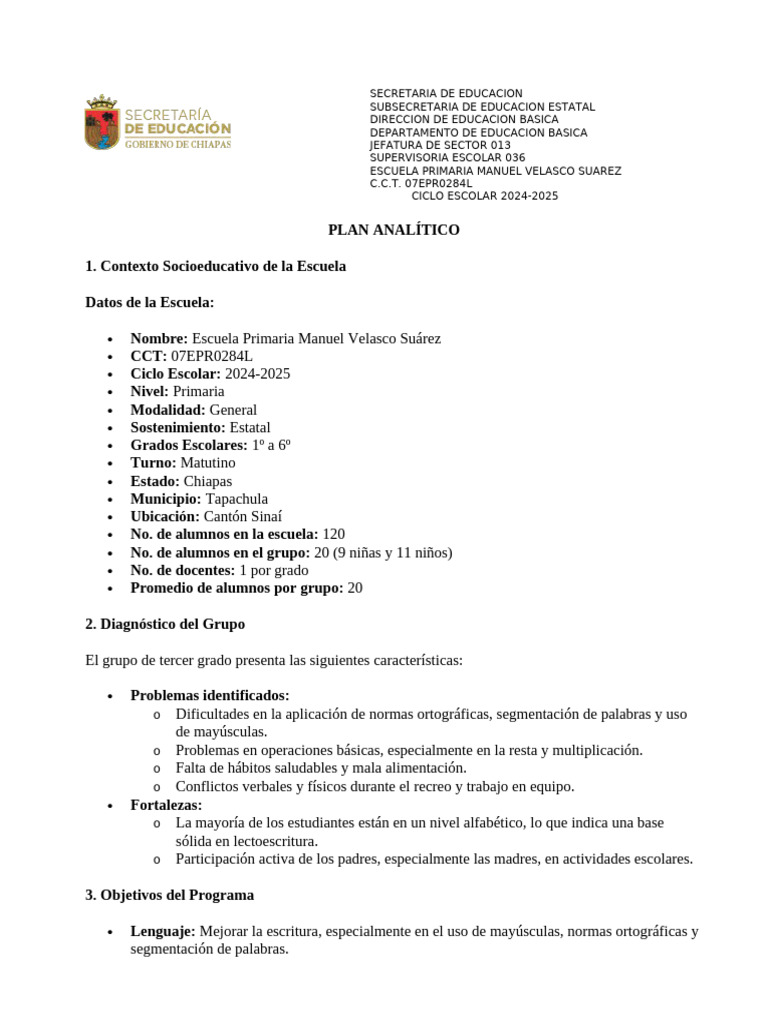 Plan Analitico Ricardo Cruz 3a | PDF | Educación primaria | Escuelas