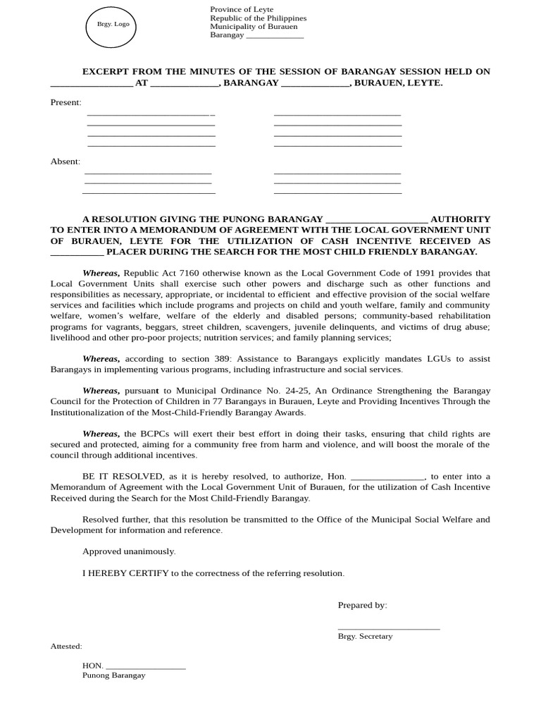 Local Guide Program Resolution in Burauen | PDF | Social Policy ...