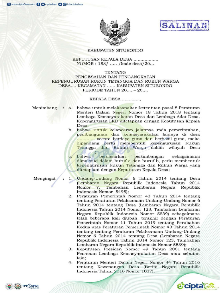 SK Pengangkatan RT - RW (WWW - Ciptadesa.com) | PDF