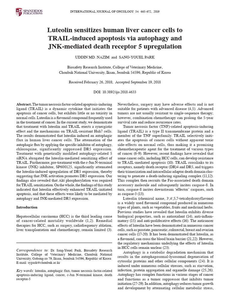 Luteolin Upregulated TRAIL | PDF | Autophagy | Apoptosis
