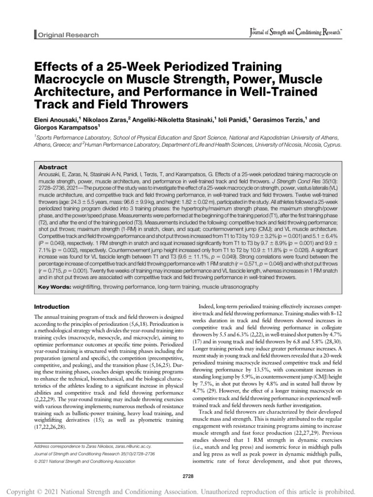 Training Impact on Throwers | PDF | Strength Training | Track And Field