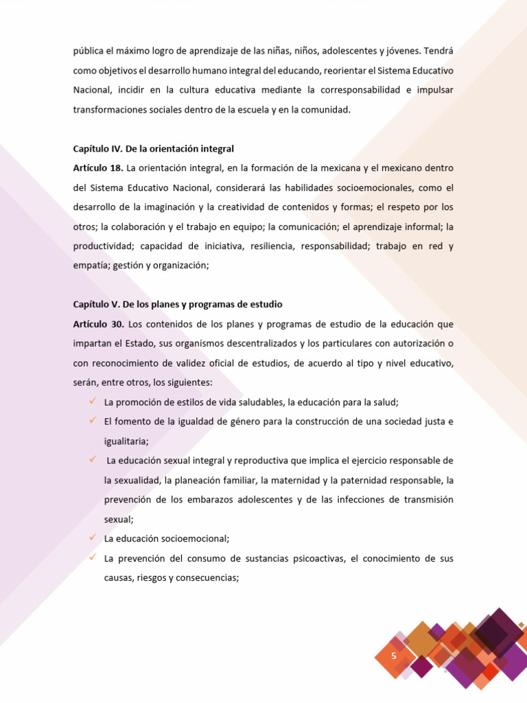 Capítulo IV de La Orientación Integral Artículo 18 | PDF