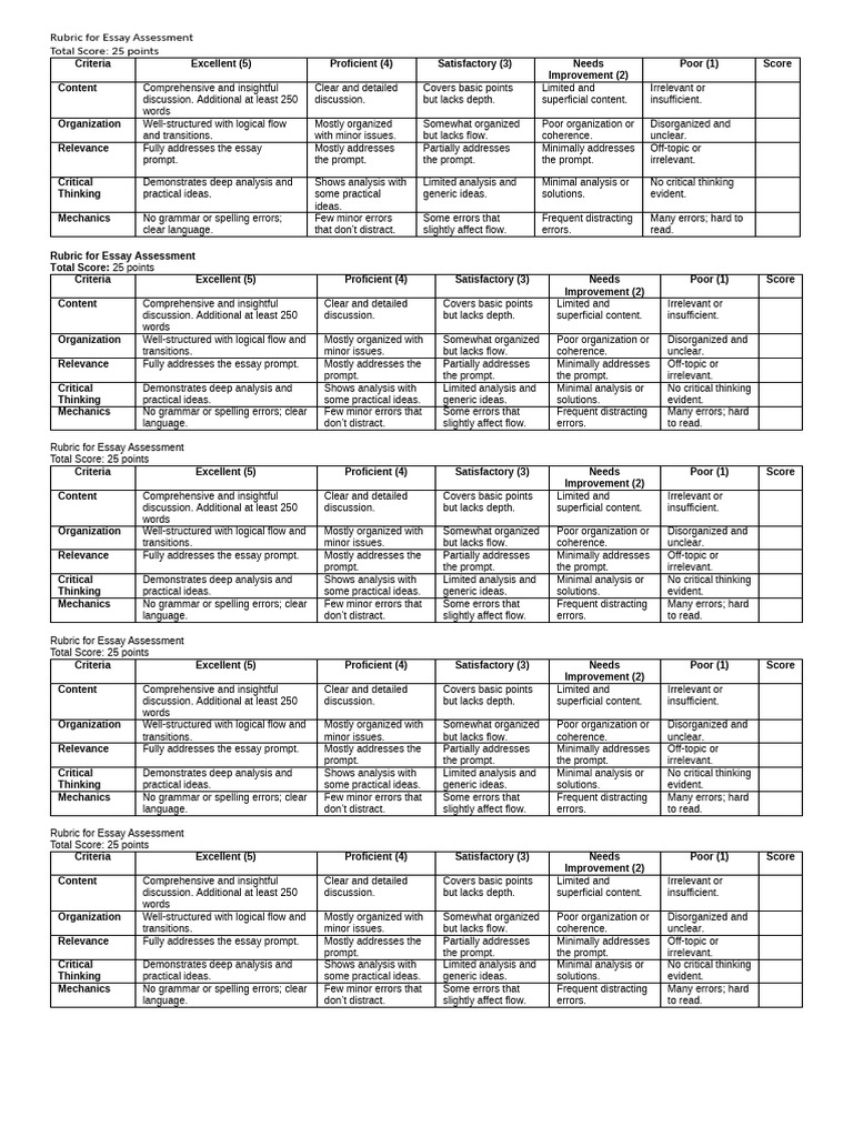 Essay Assessment Rubric Guide | PDF | Critical Thinking | Essays