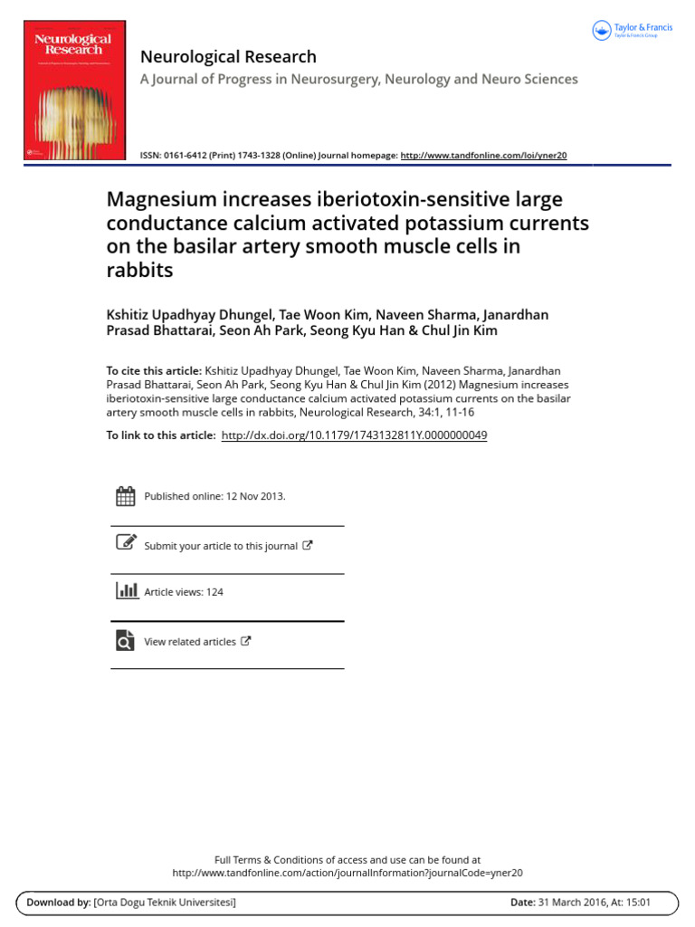 Magnesium increases iberiotoxin-sensitive large conductance calcium ...
