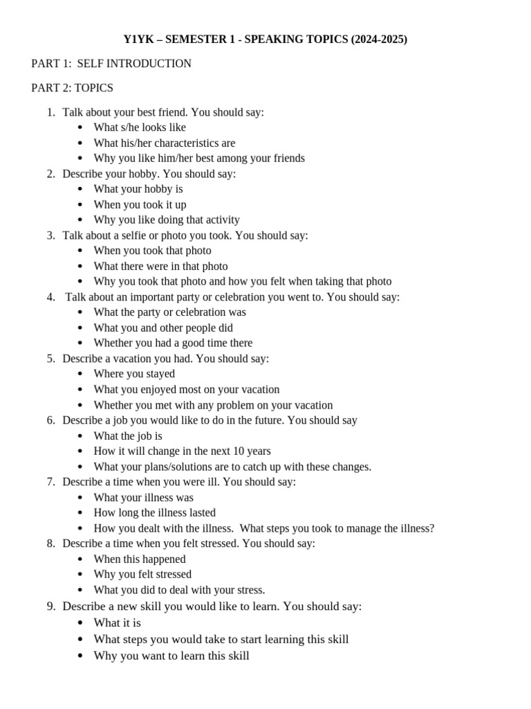 Y1YK - Semester 1 - Speaking | PDF | Psychology