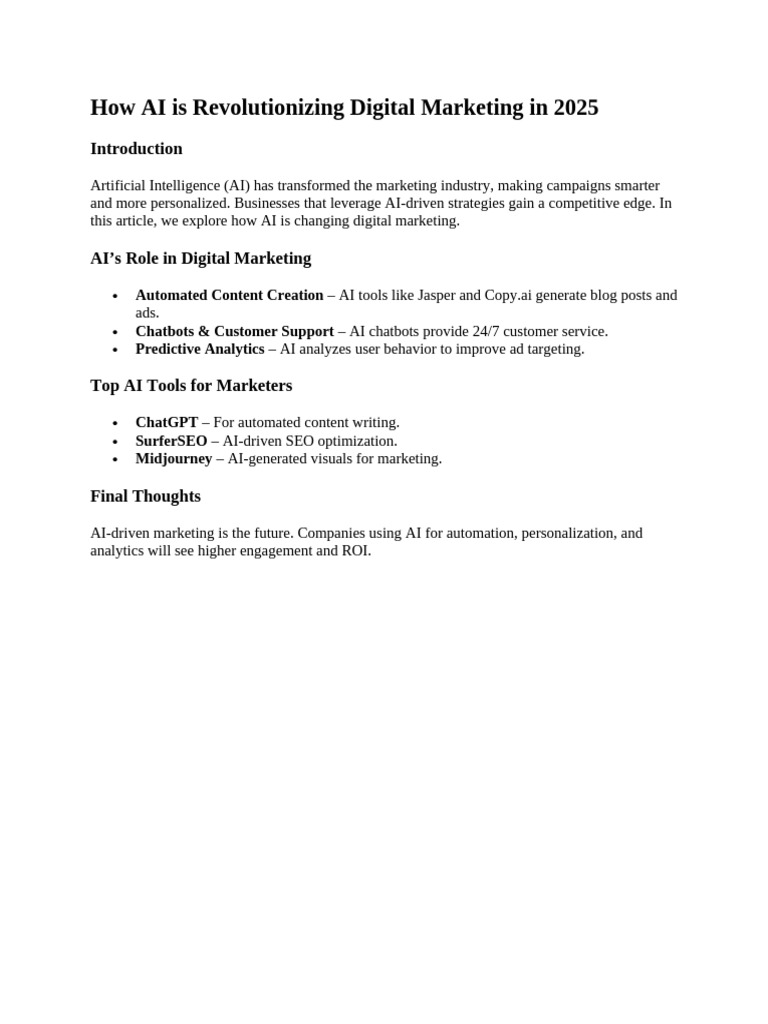 How AI Is Revolutionizing Digital Marketing in 2025 | PDF