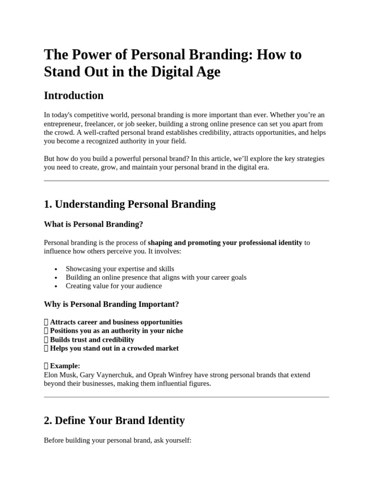 The Power of Personal Branding PDF Brand Human Communication