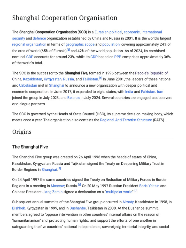 Overview of the Shanghai Cooperation Organisation | PDF | International ...