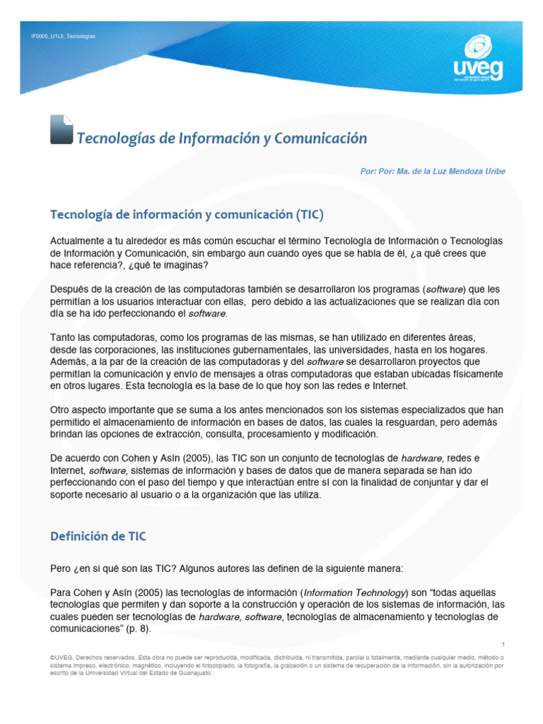 Introducción a las TIC | PDF | Tecnologías de la información ...