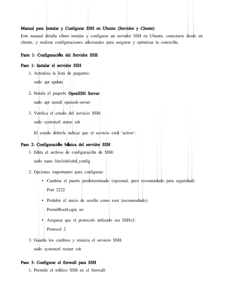 Manual para instalar y configurar ssh en ubuntu servidor y cliente 1