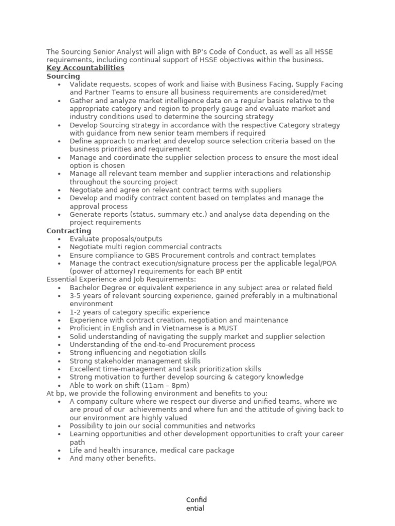 Sourcing Senior Analyst Job Description | PDF | Disability | Social ...