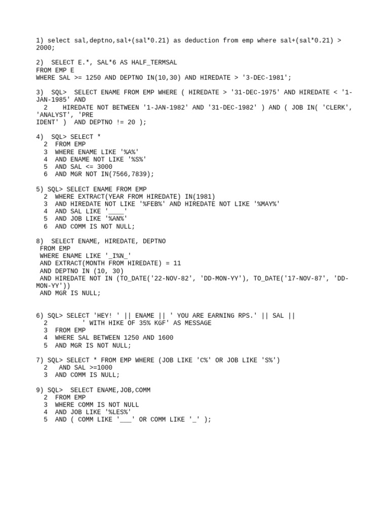SQL Queries for Employee Data Analysis | PDF