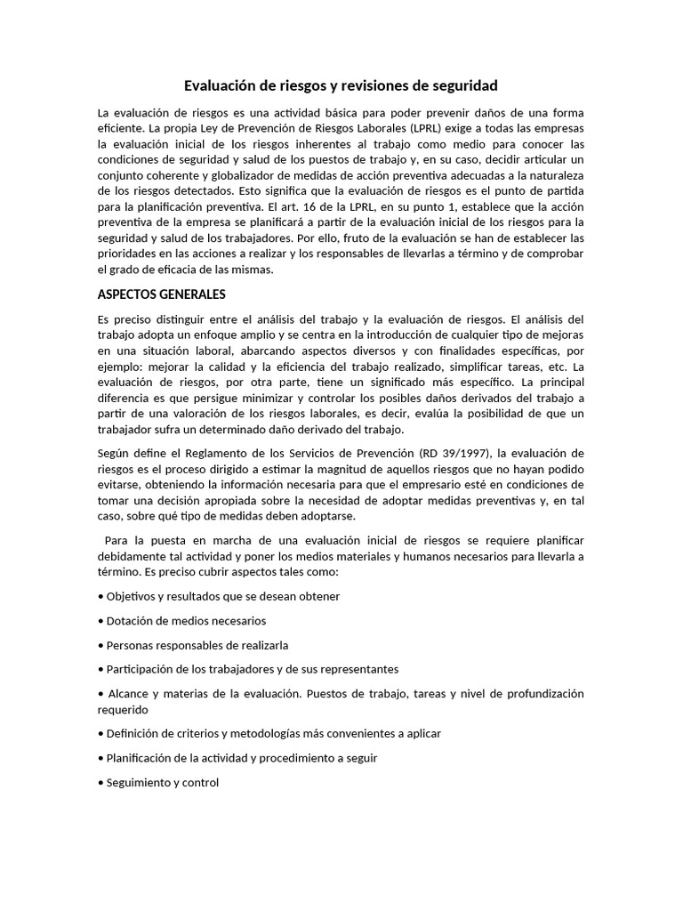 Evaluación de Riesgos y Revisiones de Seguridad | PDF | Riesgo ...