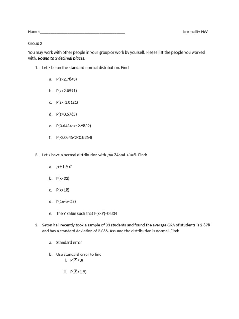 Normality+and+Probability+HW++ +group+2 | PDF