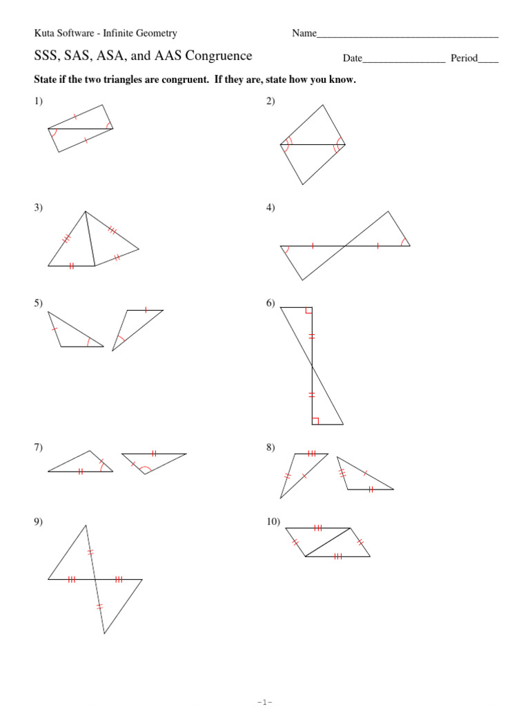 SSS, SAS, ASA, AAS Congruence Worksheet | PDF | Euclidean Geometry | Euclid