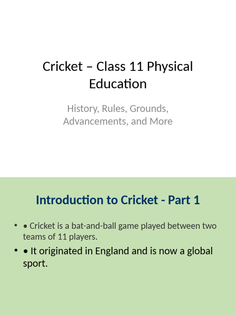 Cricket Overview for Class 11 Students | PDF