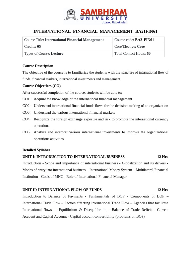 International Financial Management Syllabus | PDF | Bonds (Finance ...