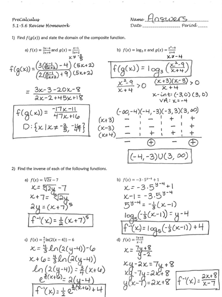 5.1-5.6 Review Homework Answers AP PRECALC AB | PDF