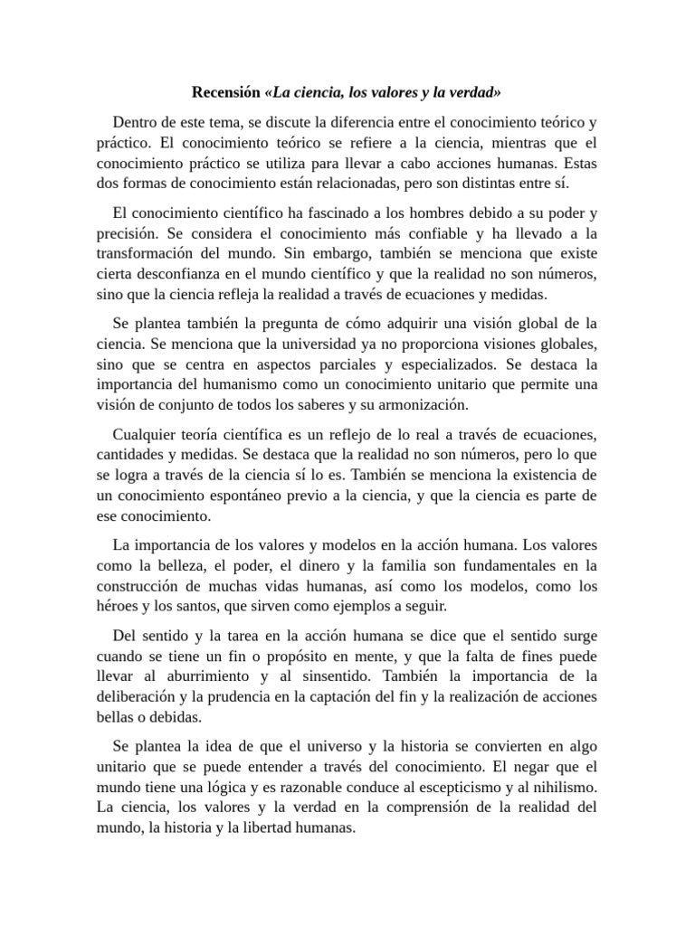 Ciencia, valores y verdad en la acción humana | PDF | Conocimiento | Verdad