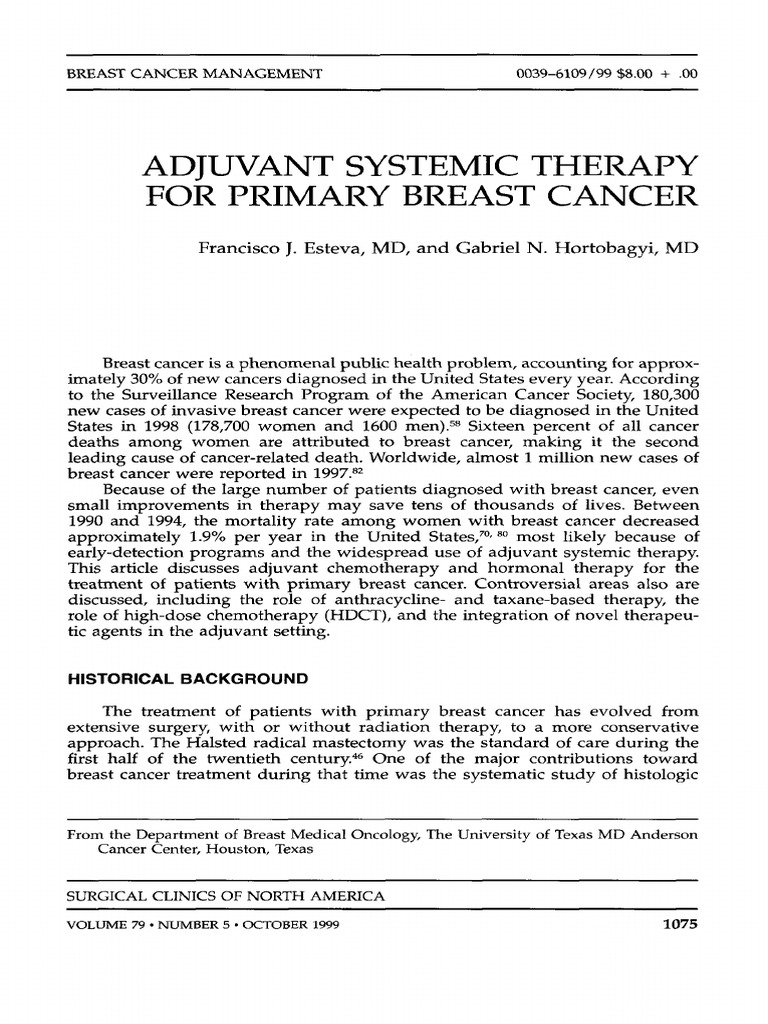 Adjuvant Systemic Therapy For Primary Breast Cancer: J. MD, N. MD | PDF ...