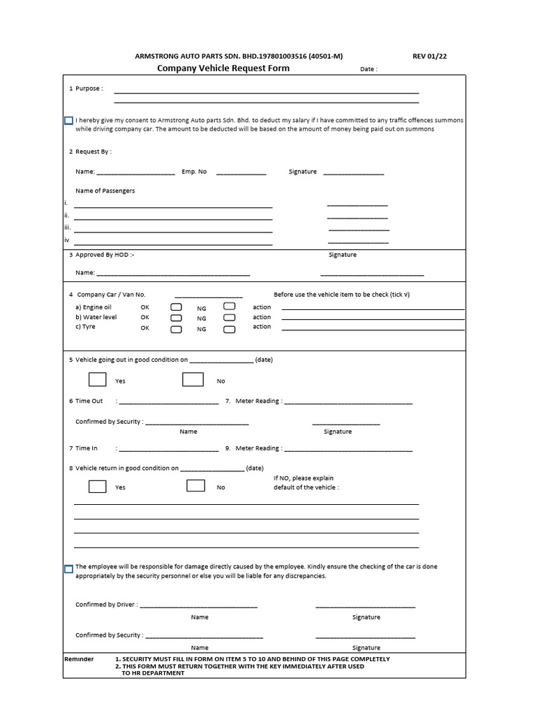 Company-Car-Request-Form - 20 Nov | PDF | Motor Vehicle | Transport