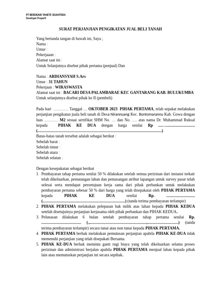 Perjanjian Jual Beli Tanah Gowa | PDF
