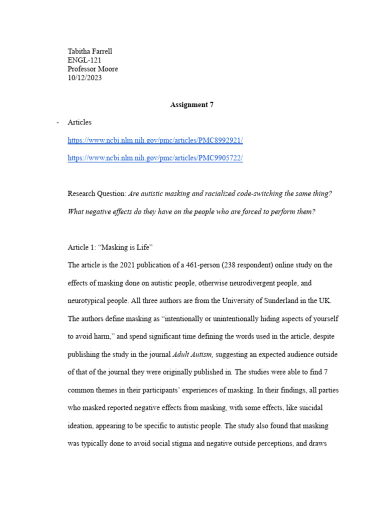 Assignment 7 | PDF | Autism | Learning