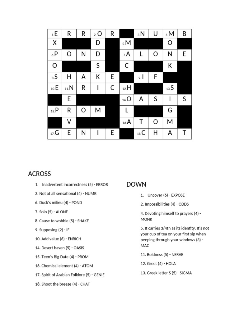 Crossword Puzzle Answers PDF