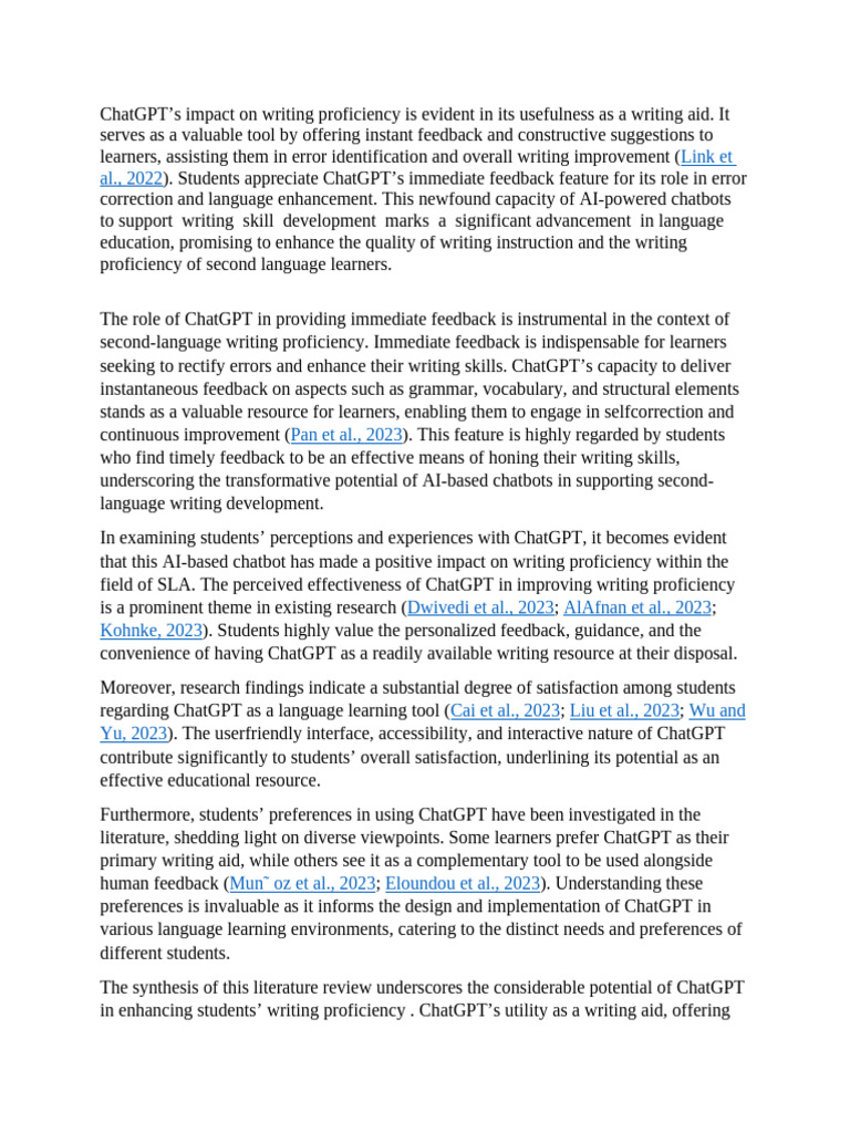 ChatGPT's Role in Enhancing Writing Skills | PDF | Second Language ...
