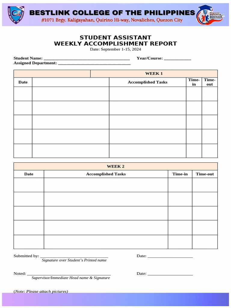 Weekly Accomplishment Report Form 2 (2) | PDF