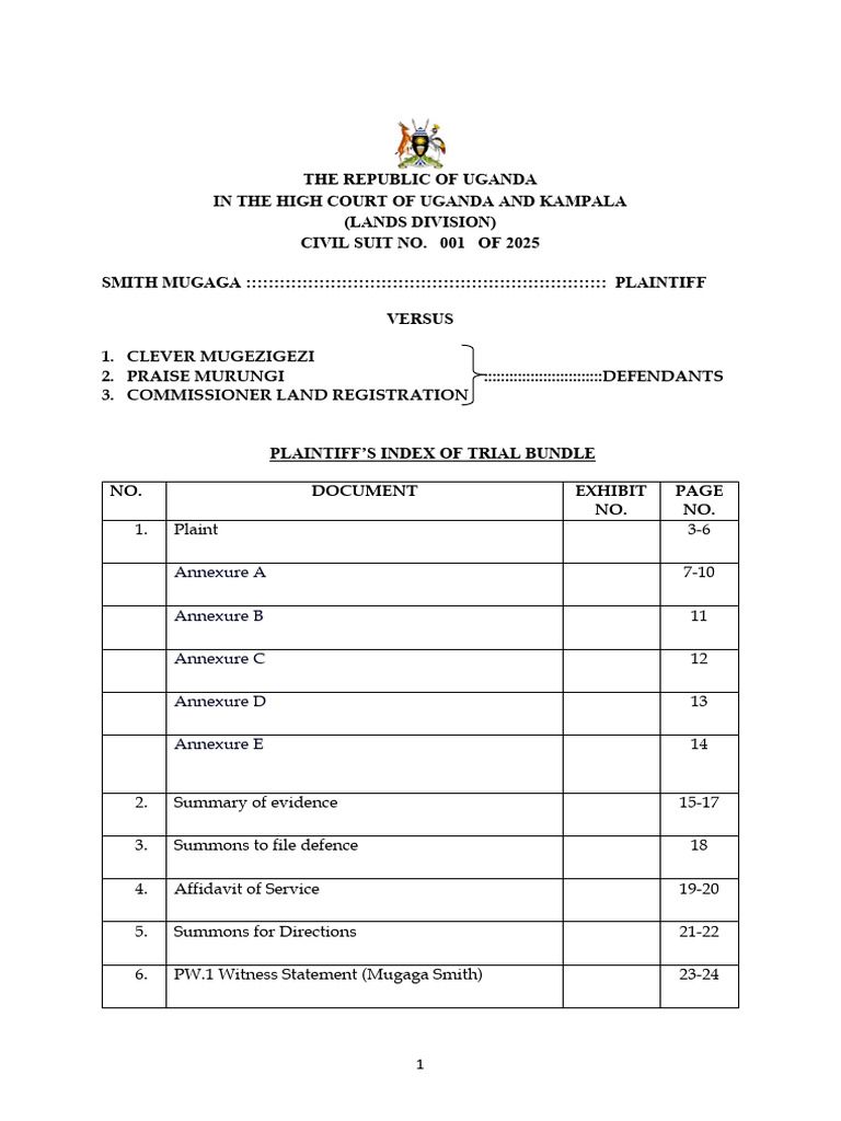 Plaintiff's Trial Bundle | PDF | Lawsuit | Summons