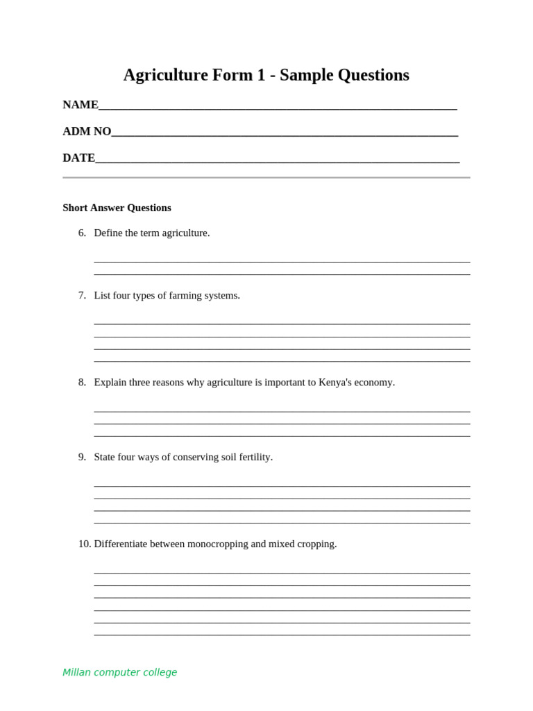 Agriculture Form 1 | PDF | Agriculture | Food Industry