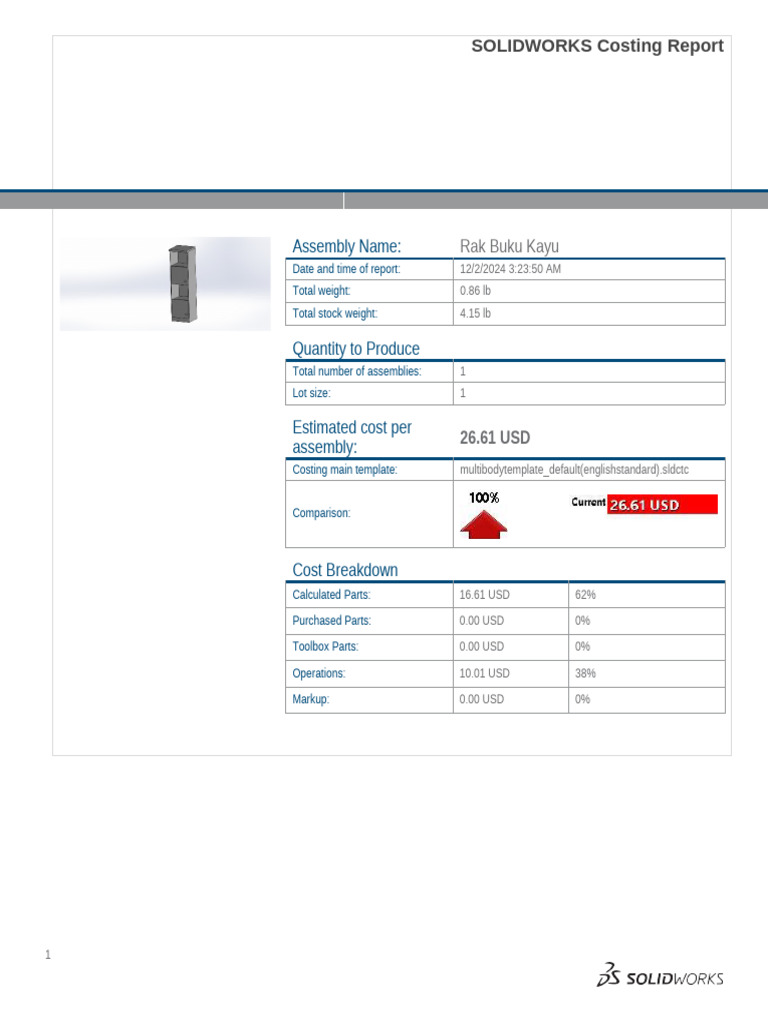 SOLIDWORKS Assembly Cost Analysis Report | PDF