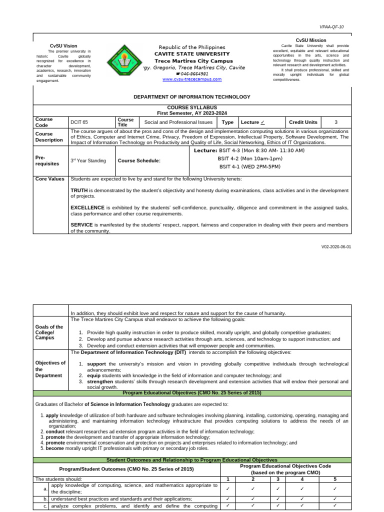 Social and Professional Issues Syllabus | PDF | Computing | Software