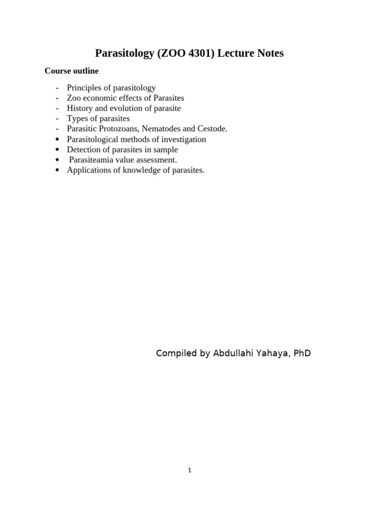 Parasitology Lecture Notes Overview | PDF | Parasitism | Parasitology