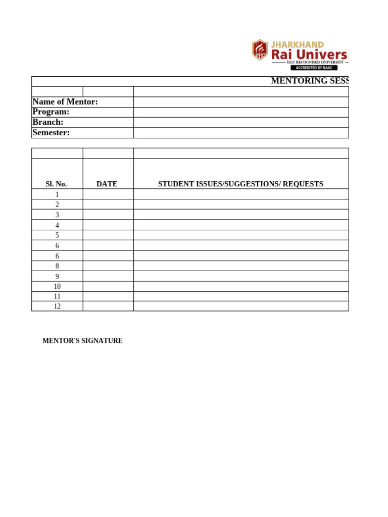Mentoring Session Record Template | PDF