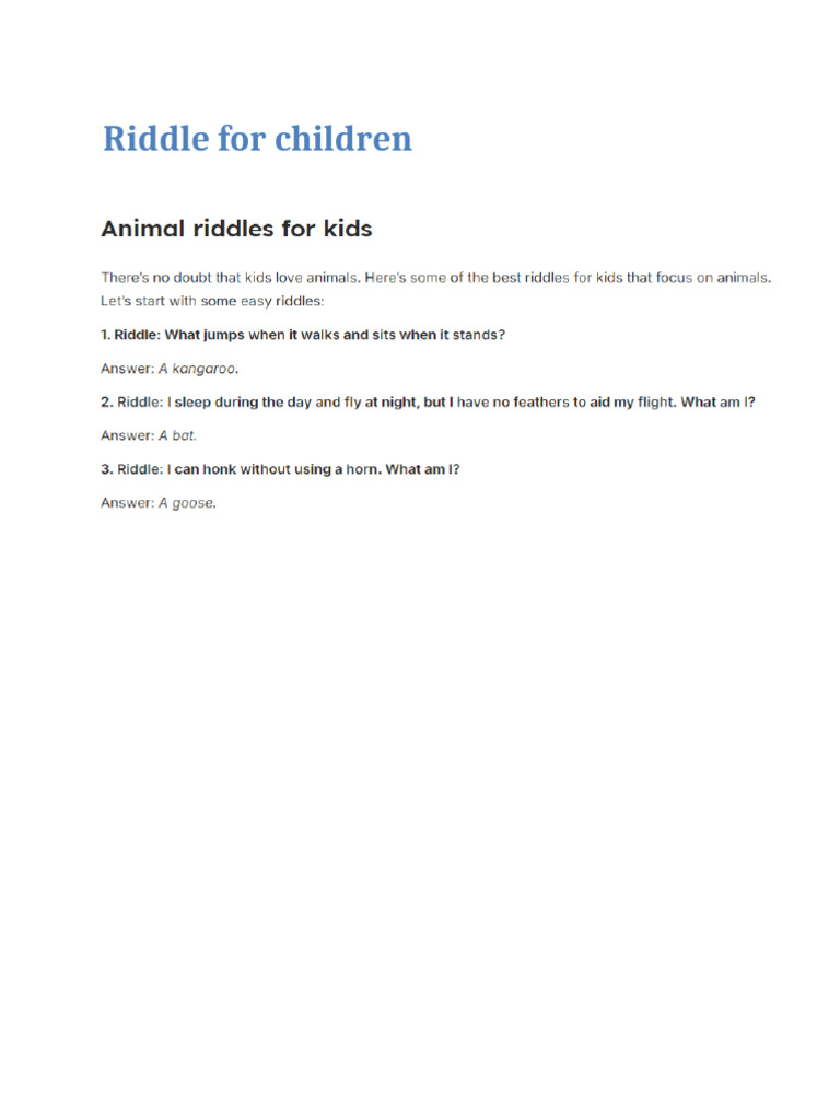 Riddle For Kids | PDF
