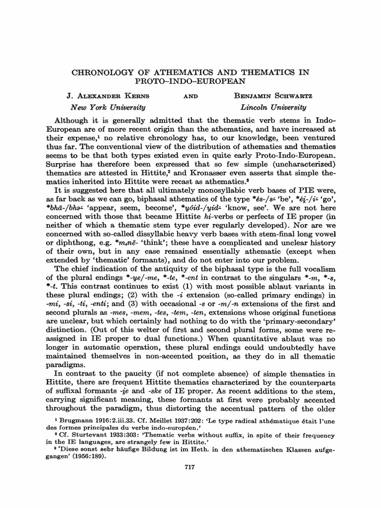 Chronology of Athematics and Thematics in Proto-Indo-European | PDF ...