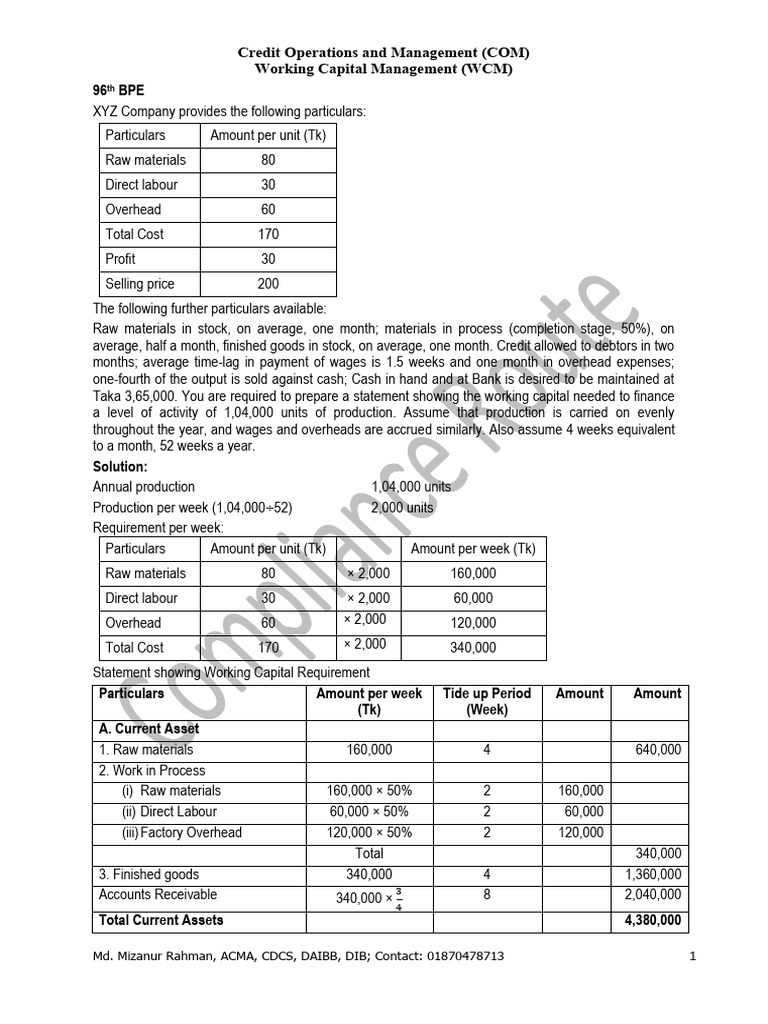 Math On WCM | PDF | Working Capital | Credit