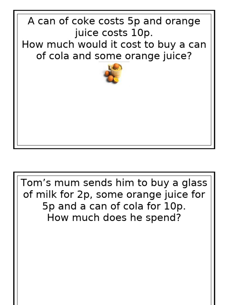 Money Problem Cards Y1y2 | PDF