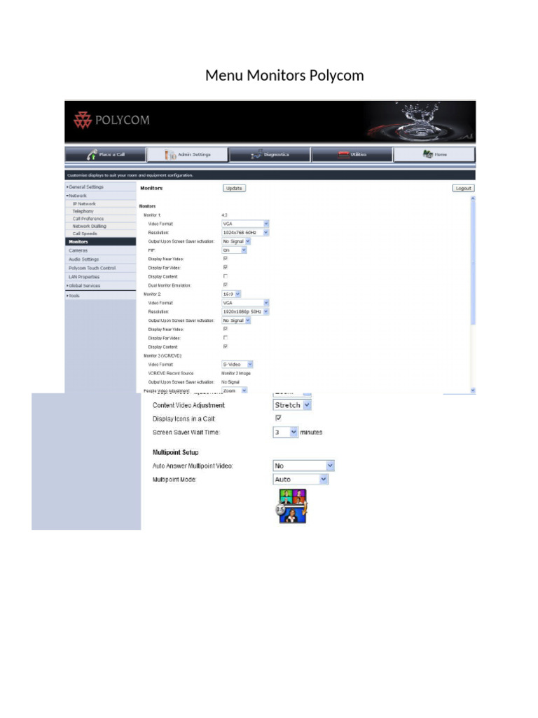 Menu Monitors Polycom | PDF